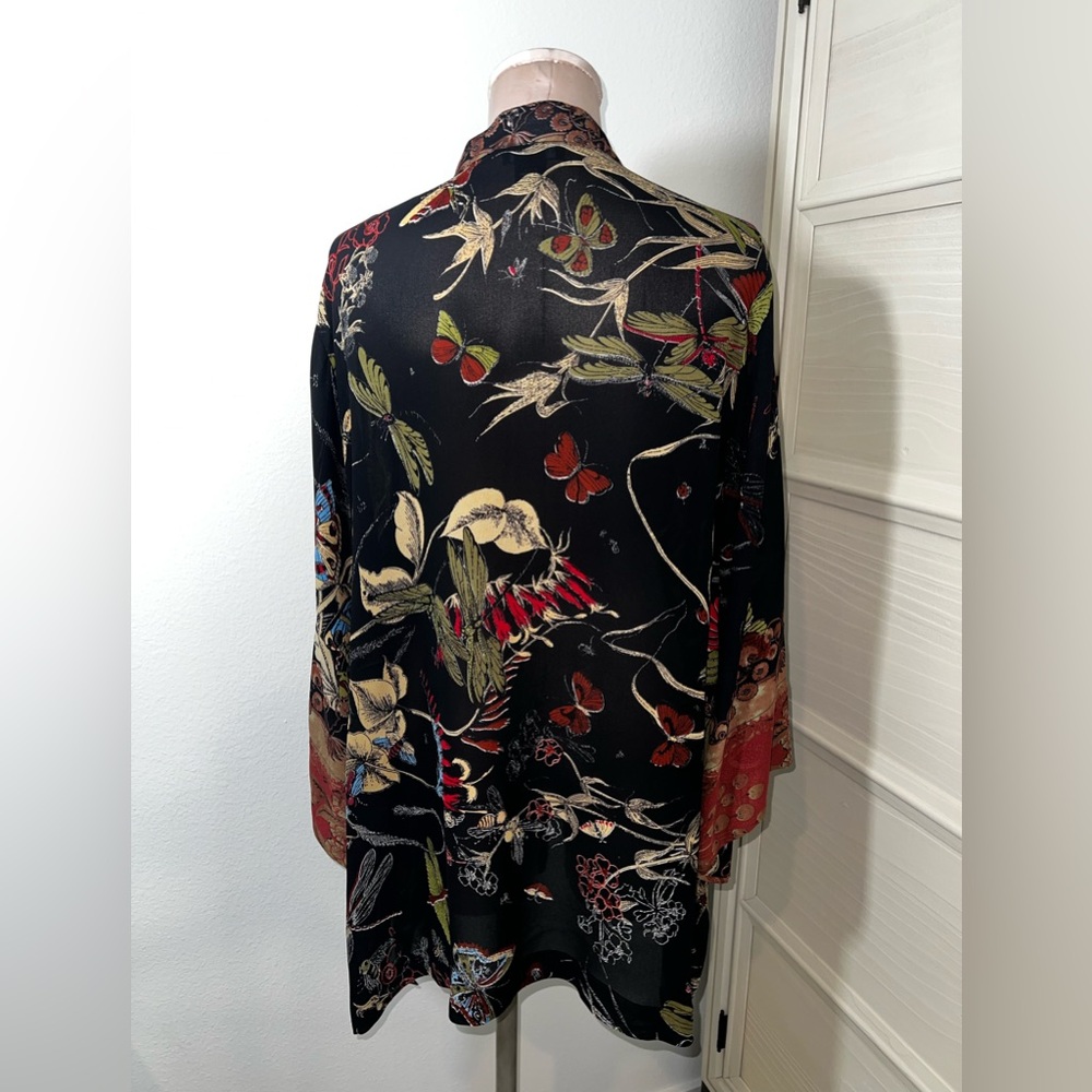 Citron 100% Silk Black Floral Button Down Blouse Sz 1X - Picture 5 of 15